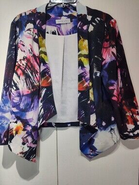 Askari Women's Multicolor Watercolor Print Open Front Blazer